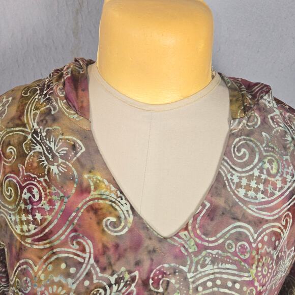 Soft Surroundings Womens PS Petite Small Hooded Top Batik Colorful Sharkbite Hem - Picture 3 of 11